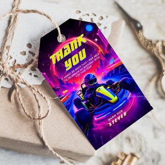 Futuristic Go-Kart Racing Birthday Party Gift Tags