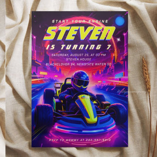 Futuristic Go-Kart Racing Birthday Party Invitation