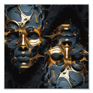 Futuristic Gold & Black Abstract Face Art  Photo Print