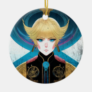 Futuristic Golden Armour Anime Portrait Sci-Fi Cyb Ceramic Tree Decoration