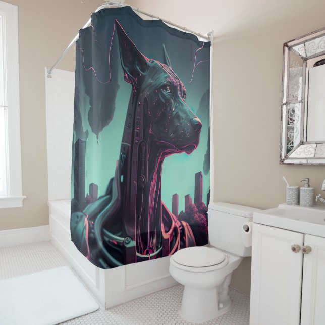 Futuristic Great Dane The Robotic Companion Shower Curtain (In Situ)