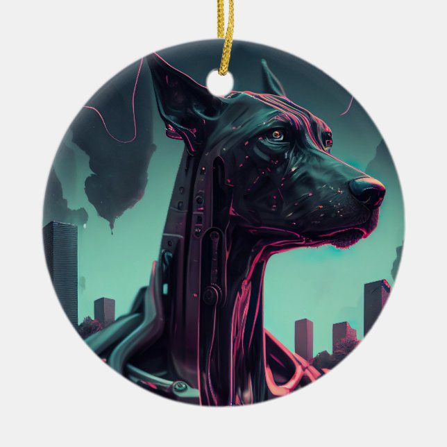 Futuristic Great Dane The Robotic Companion Throw  Ceramic Tree Decoration (Front)