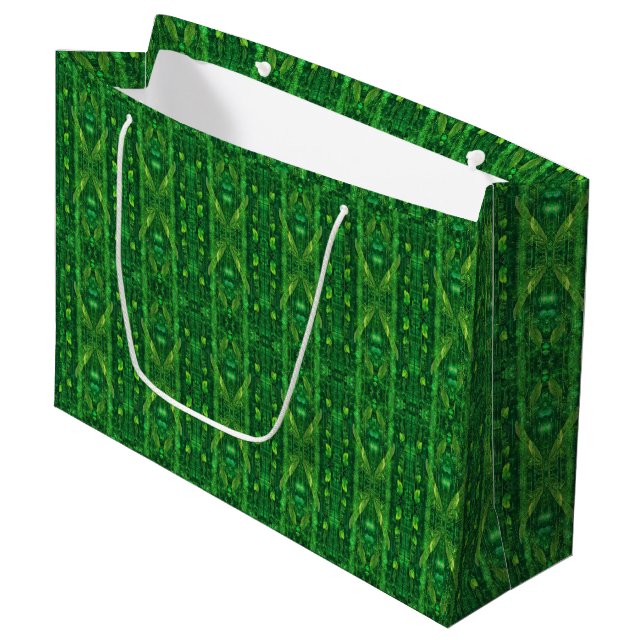 Futuristic green leafy abstract pattern large gift bag (Front Angled)