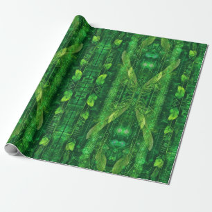 Futuristic Green Leafy Abstract Pattern Wrapping Paper