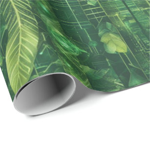 Futuristic Green Leafy Pattern Wrapping Paper