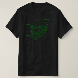 Futuristic Green Wireframe Cyber Helmet Blueprint T-Shirt