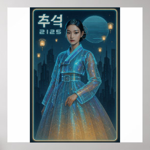 Futuristic Hanbok Chuseok  – Korean Sci-Fi Art Poster