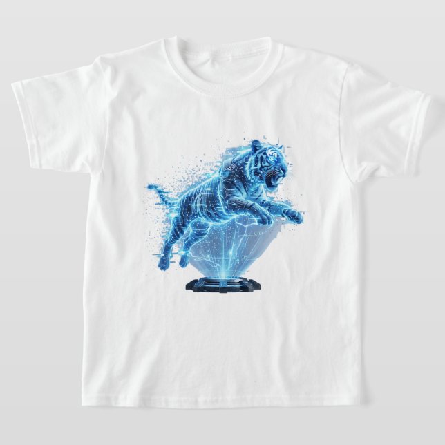 Futuristic Holographic Tiger in Sci-Fi Tech  T-Shirt (Laydown)