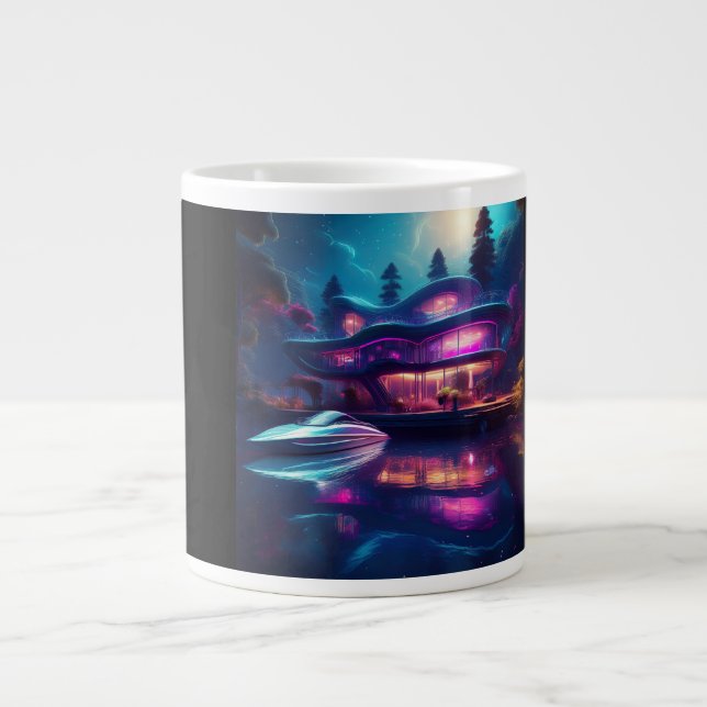 Futuristic House On The Lake Large Coffee Mug (Front)
