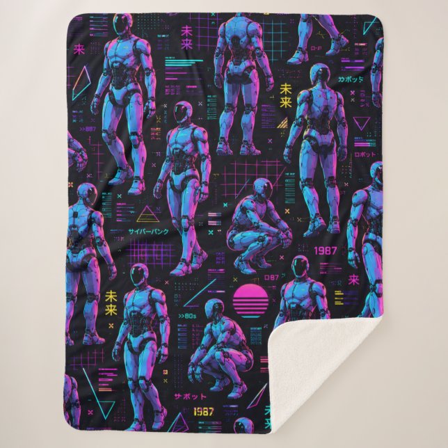 Futuristic Humanoid Robot Art | AI Android Sci-Fi  Sherpa Blanket (Front)