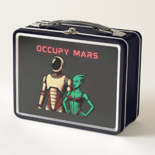 Futuristic Humanoid Robot on an Alien Planet Metal Lunch Box