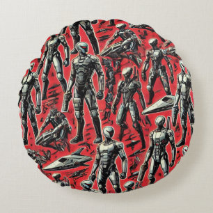 Futuristic Humanoid Robot Pattern AI Robotics Sc Round Cushion