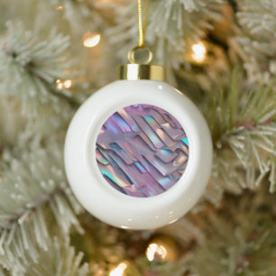 Futuristic iridescent/abstract holographic ceramic ball christmas ornament