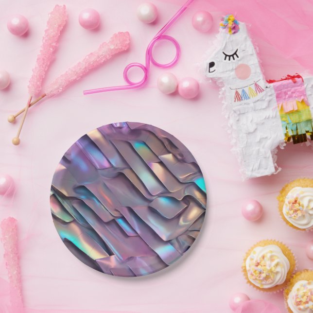 Futuristic iridescent/abstract holographic  paper plate (Party)