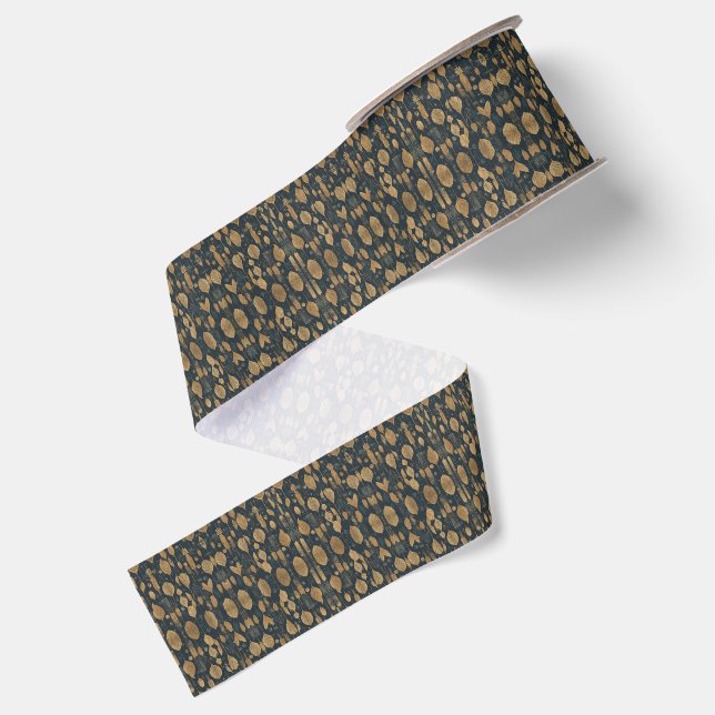 Futuristic leafy pattern grosgrain ribbon (Front+Back)
