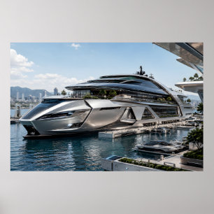 Futuristic Luxury Superyacht Marina Poster