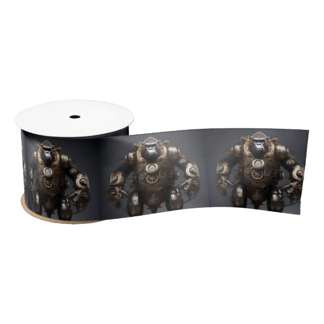 Futuristic Mechanical Steampunked Gorilla,  Satin Ribbon (Spool)