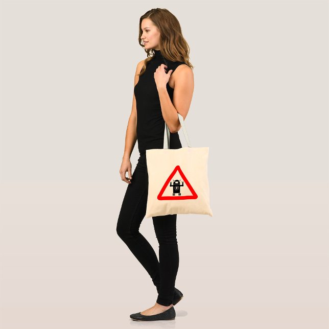 Futuristic Medical Bot Caution Sign Tote Bag (Creator Uploaded)