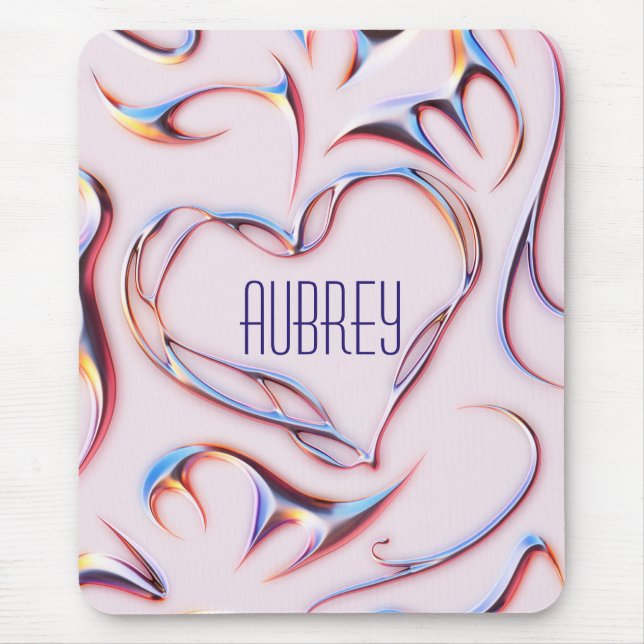 Futuristic Metallic Add Name Cyberpunk Heart  Mouse Pad (Front)