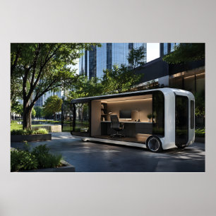 Futuristic Mobile Office Pod in Urban Nature  Poster