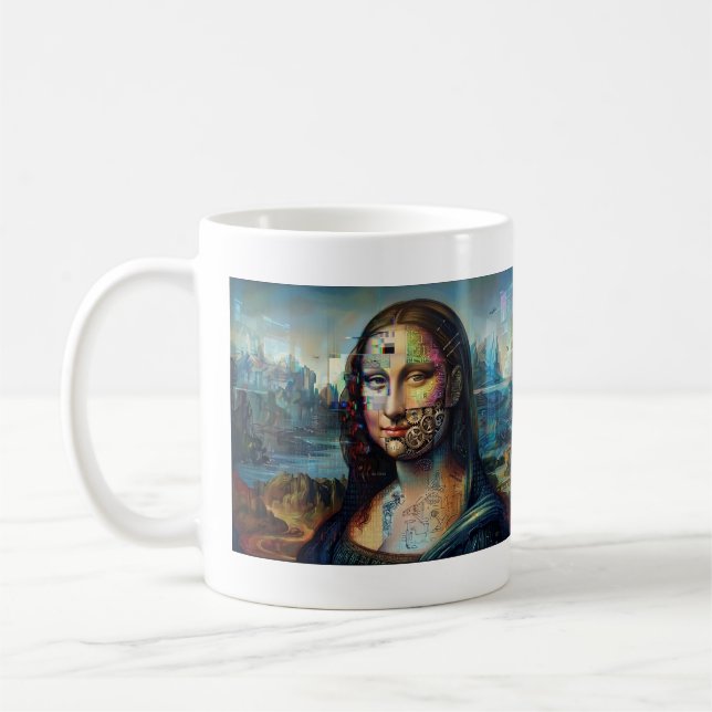 Futuristic Mona Lisa AI Art Mug (Left)