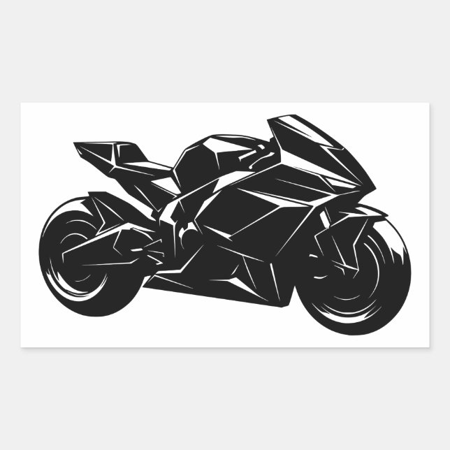 Futuristic Motorcycle Black White Vector  Rectangular Sticker (Front)