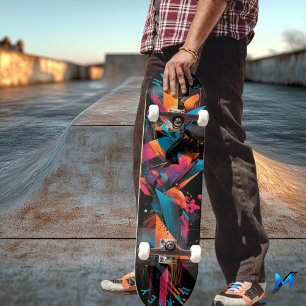Futuristic Neon - Bold Abstract Geometric Skateboard