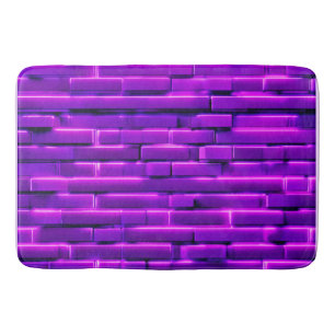 Futuristic Neon Brick Wall Design Bath Mat