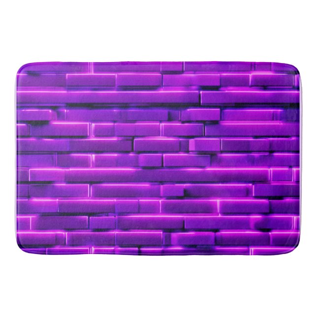 Futuristic Neon Brick Wall Design Bath Mat (Front)