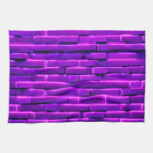 Futuristic Neon Brick Wall Design Tea Towel