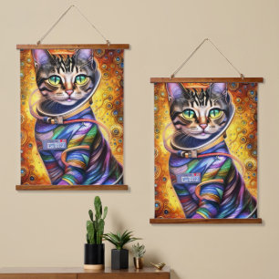 Futuristic Neon Cat Hanging Tapestry