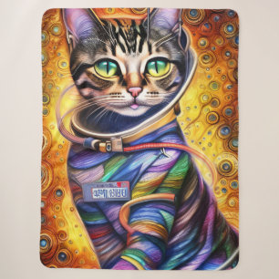 Futuristic Neon Cat Sherpa Blanket