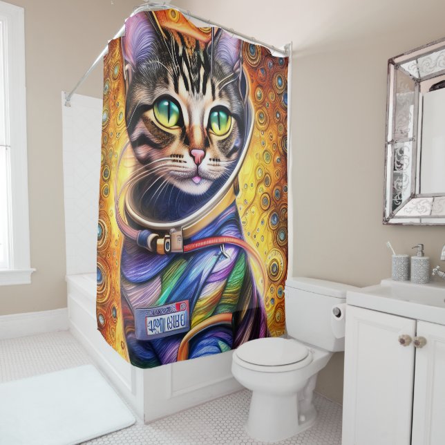 Futuristic Neon Cat Shower Curtain (In Situ)
