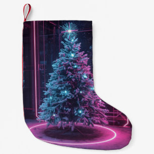 Futuristic Neon Christmas – Modern Sci-Fi Holiday  Small Christmas Stocking