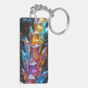 Futuristic Neon Crystal & Gold Kintsugi Double-Sid Key Ring