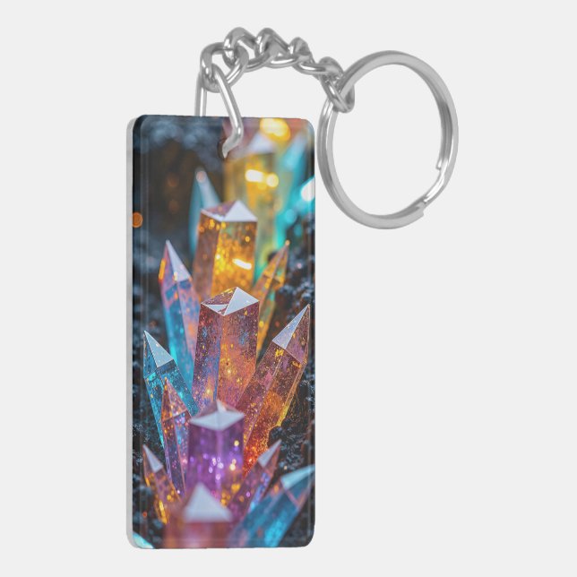 Futuristic Neon Crystal & Gold Kintsugi Double-Sid Key Ring (Back Left)