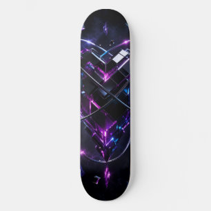 Futuristic Neon Cube Column Skateboard - 3D Purple