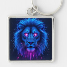 Futuristic Neon Cyber Lion Glowing Pink Eyes Squar