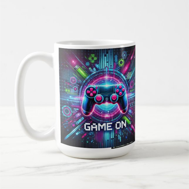 "Futuristic Neon Cyberpunk Gaming Artwork  Coffee Mug (Left)
