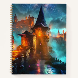 Futuristic Neon Glowing Cyberpunk Fortress Gamer Notebook