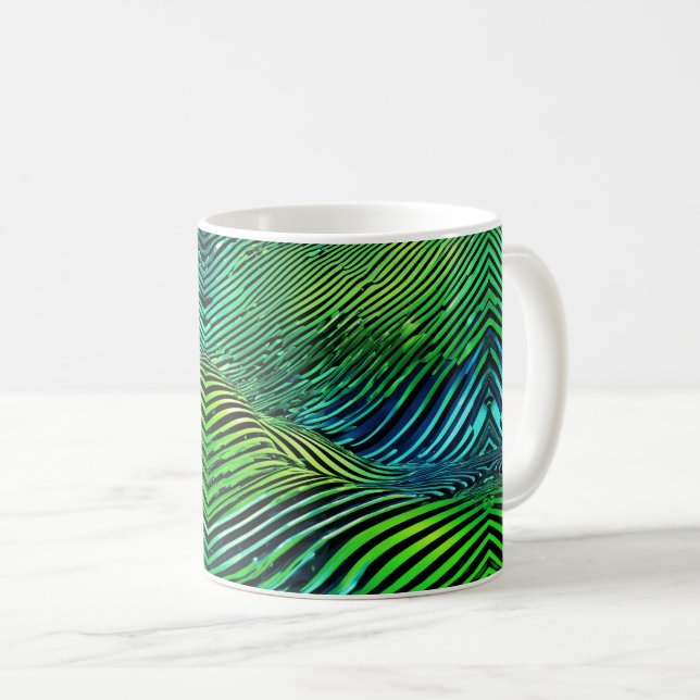 Futuristic Neon Green Stripes  Coffee Mug (Front Right)