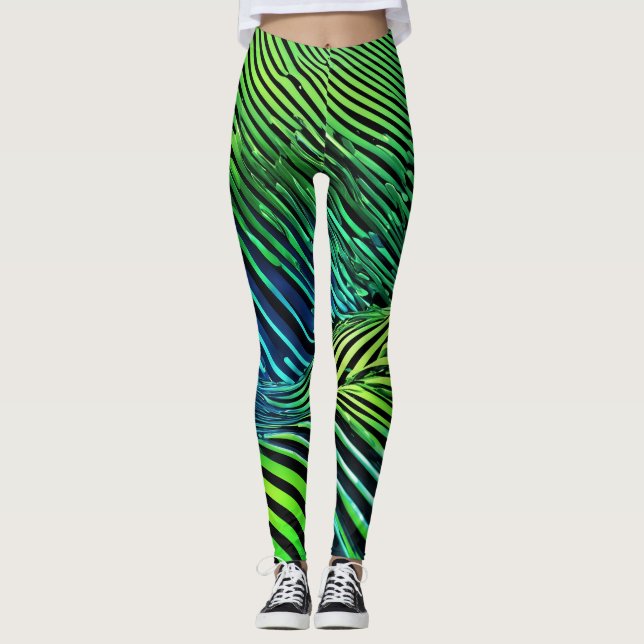 Futuristic Neon Green Stripes  Leggings (Front)