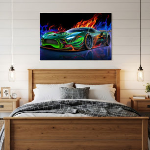 Futuristic Neon Green Supercar Fire Photo Print