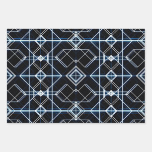 Futuristic Neon Grid Pattern Wrapping Paper Sheet