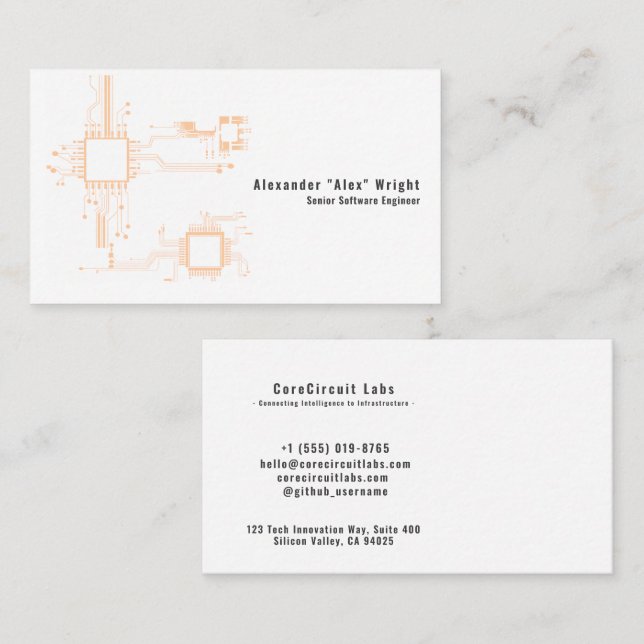 Futuristic Neon Orange Circuit Board Engineer Business Card (Front/Back)