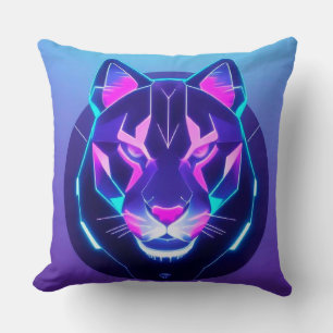 Futuristic Neon Panther Face Cushion
