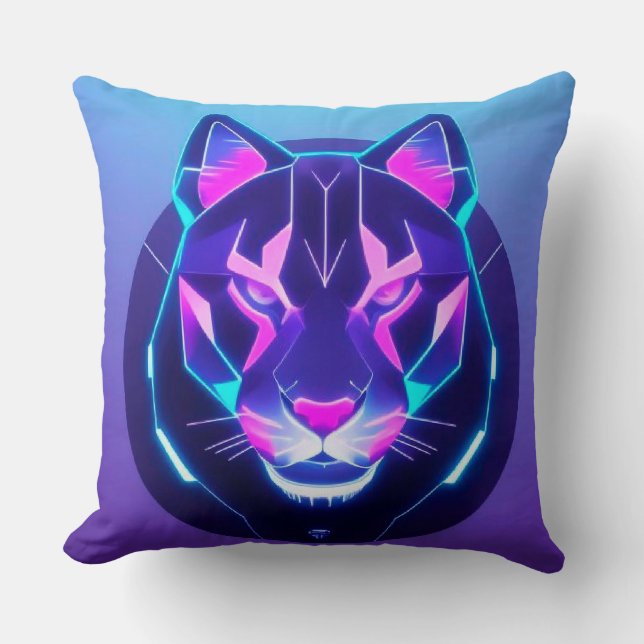 Futuristic Neon Panther Face Cushion (Front)