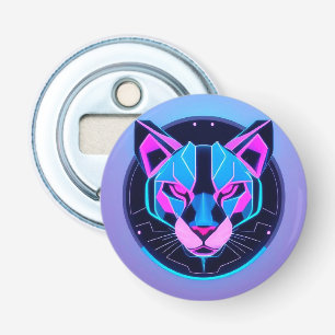 Futuristic Neon panther Face in Geometric Art Bottle Opener