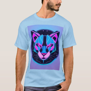 Futuristic Neon panther Face in Geometric Art T-Shirt