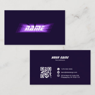 Futuristic Neon Purple Glitch QR Code IT Consultan Business Card